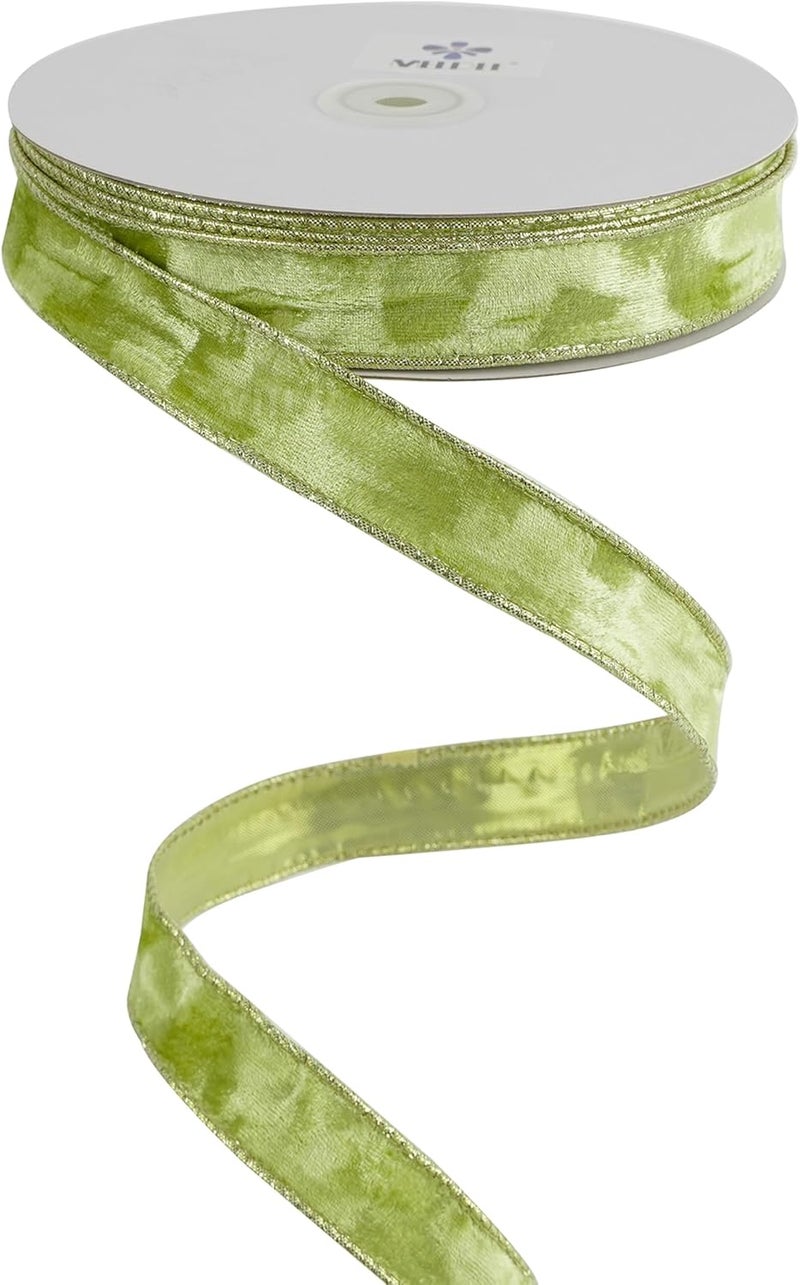 Meedee Moss Green and Gold Velvet Ribbon - 1 Inch Thin Velvet Wired - 25 Yards Spool - Two Tone - Christmas Tree, Gift Wrapping, Wreaths, Bows, Crafts - Image 1